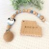 Ensemble attache tétine personnalisée panda/Biscuit bois dentition